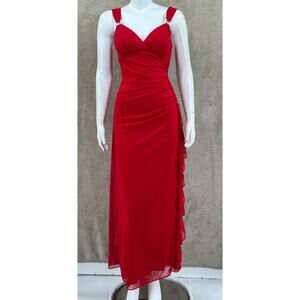 Betsy & Adam Dress Womens 6 Red Ruched Ruffle Wedding‎ Homecoming Formal Y2K
